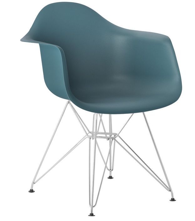 Chaise avec accoudoirs polypropylène bleu turquoise mate et pieds acier chromé Croizy - Photo n°1