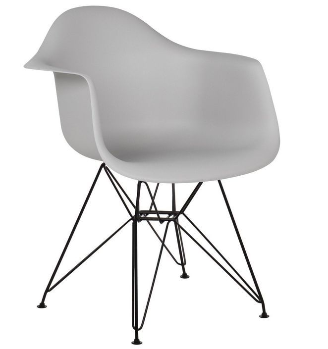 Chaise avec accoudoirs polypropylène gris clair mate et pieds acier noir Croizy - Photo n°1