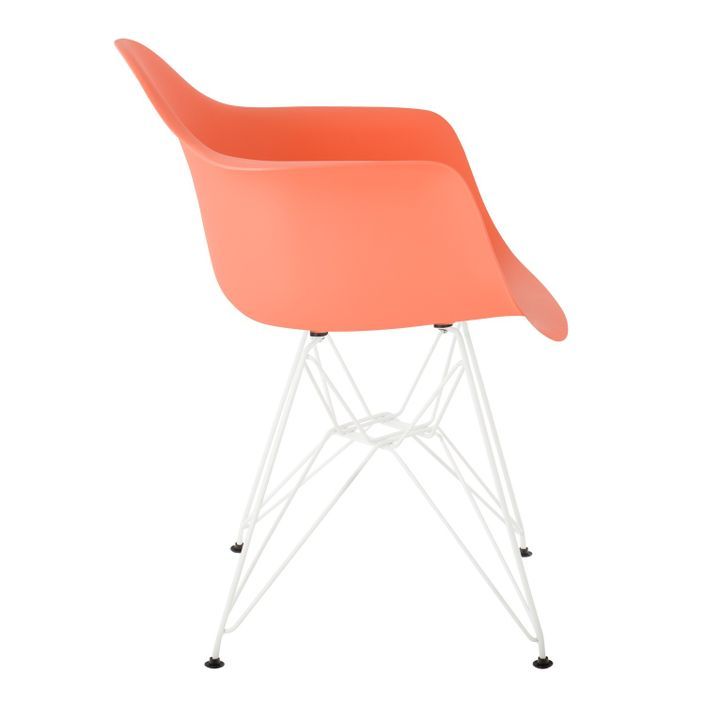 Chaise avec accoudoirs polypropylène orange mate et pieds acier blanc Croizy - Photo n°2