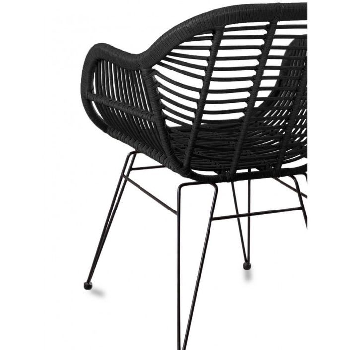 Chaise avec accoudoirs rotin noir et métal noir Barbou - Photo n°2