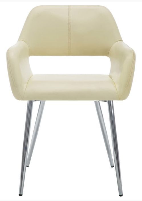 Chaise avec accoudoirs simili cuir beige et pieds métal chromé Tsu - Lot de 2 - Photo n°3