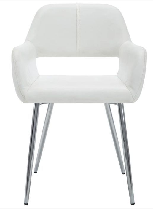 Chaise avec accoudoirs simili cuir blanc et pieds métal chromé Tsu - Lot de 2 - Photo n°3
