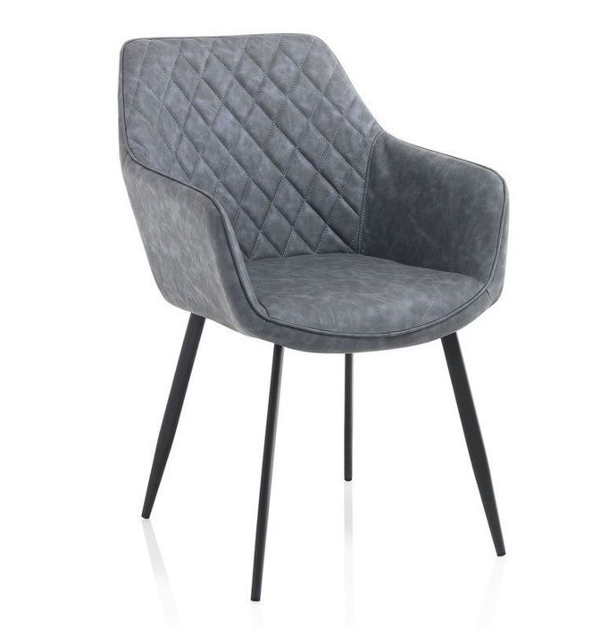 Chaise avec accoudoirs simili cuir bleu gris et pieds métal noir Eoka - Lot de 2 - Photo n°1