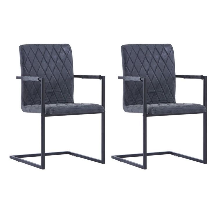 Chaise avec accoudoirs simili cuir et pieds métal noir Canti - Lot de 2 - Photo n°2
