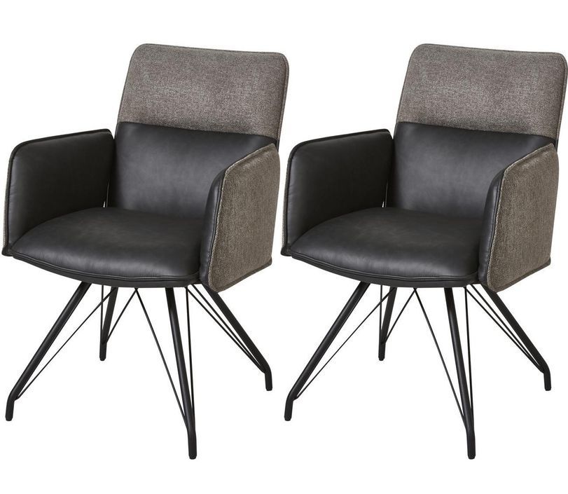 Chaise avec accoudoirs simili cuir et pieds métal noir Collin - Lot de 2 - Photo n°1