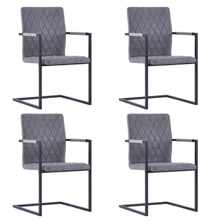Chaise avec accoudoirs simili cuir gris et pieds métal noir Canti - Lot de 4 - Photo n°2