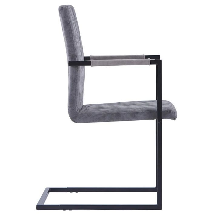 Chaise avec accoudoirs simili cuir gris et pieds métal noir Canti - Lot de 4 - Photo n°4