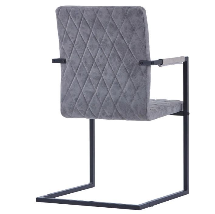 Chaise avec accoudoirs simili cuir gris et pieds métal noir Canti - Lot de 4 - Photo n°5
