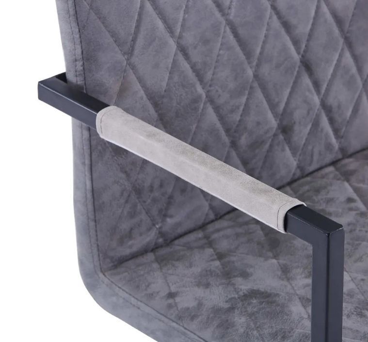Chaise avec accoudoirs simili cuir gris et pieds métal noir Canti - Lot de 4 - Photo n°6