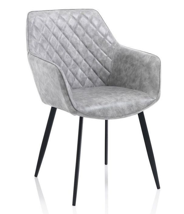 Chaise avec accoudoirs simili cuir gris et pieds métal noir Eoka - Lot de 2 - Photo n°1