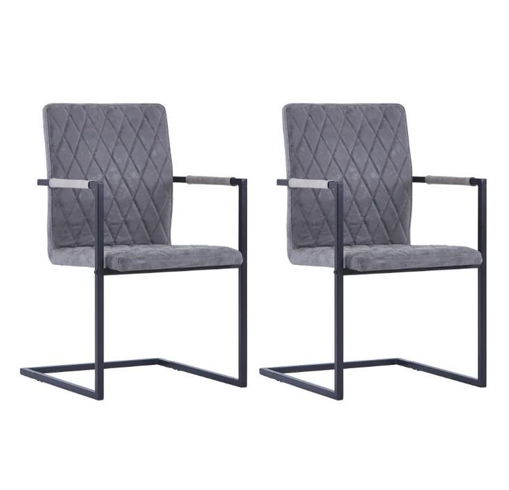 Chaise avec accoudoirs simili cuir gris foncé et pieds métal noir Canti - Lot de 4 - Photo n°2