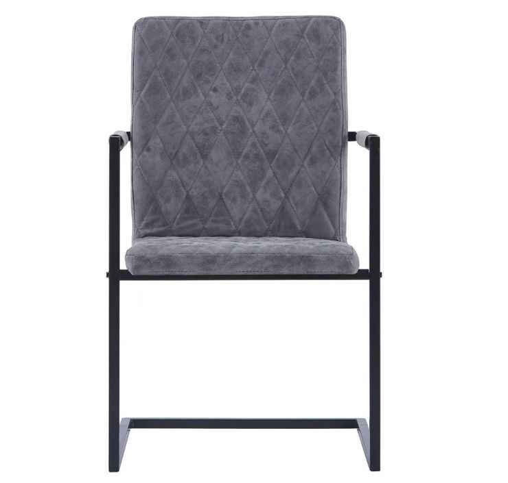 Chaise avec accoudoirs simili cuir gris foncé et pieds métal noir Canti - Lot de 4 - Photo n°3
