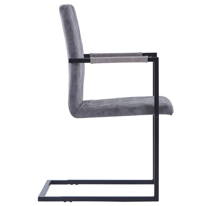 Chaise avec accoudoirs simili cuir gris foncé et pieds métal noir Canti - Lot de 4 - Photo n°4