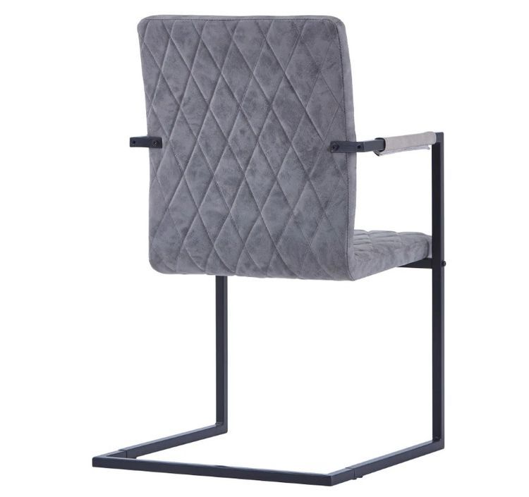 Chaise avec accoudoirs simili cuir gris foncé et pieds métal noir Canti - Lot de 4 - Photo n°5