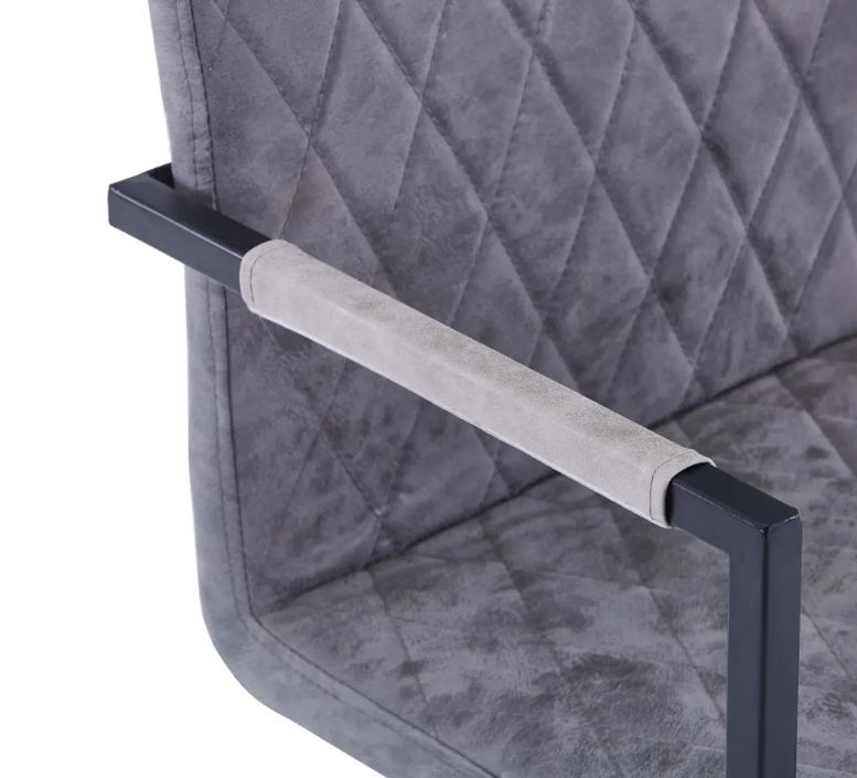 Chaise avec accoudoirs simili cuir gris foncé et pieds métal noir Canti - Lot de 4 - Photo n°6
