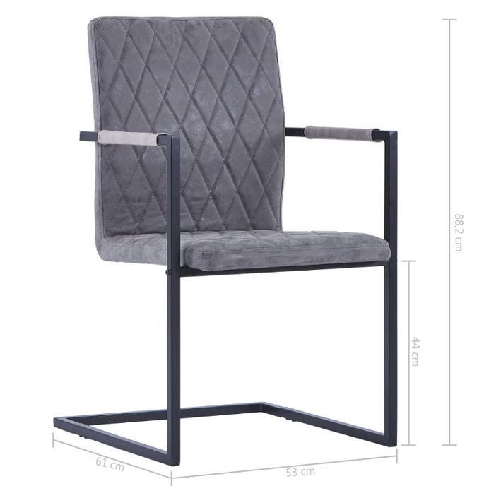 Chaise avec accoudoirs simili cuir gris foncé et pieds métal noir Canti - Lot de 4 - Photo n°7