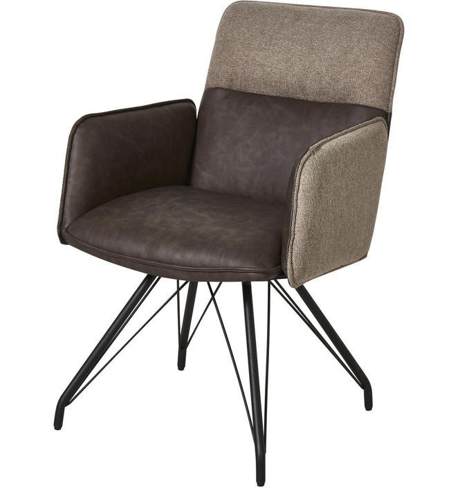 Chaise avec accoudoirs simili cuir marron et pieds métal noir Collin - Lot de 2 - Photo n°3