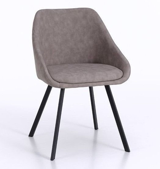 Chaise avec accoudoirs simili cuir taupe et pieds métal noir Moza - Lot de 2 - Photo n°1
