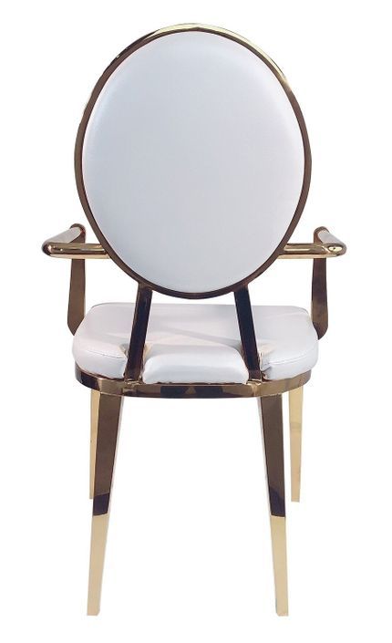 Chaise avec accoudoirs similicuir blanc et métal doré Nemia - Lot de 2 - Photo n°4