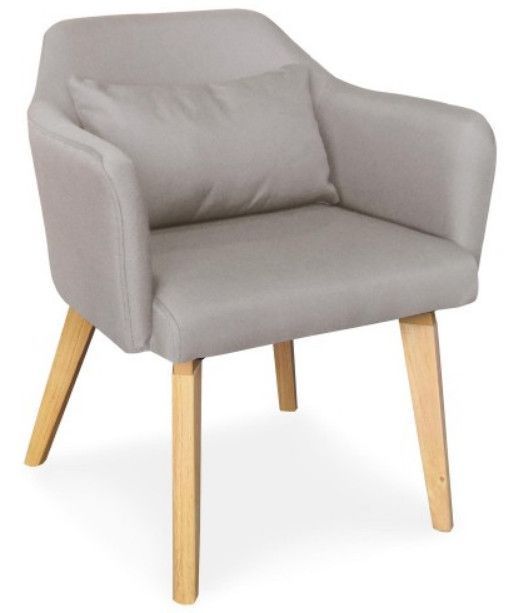 Chaise avec accoudoirs tissu beige et pieds bois clair Biggie - Photo n°1