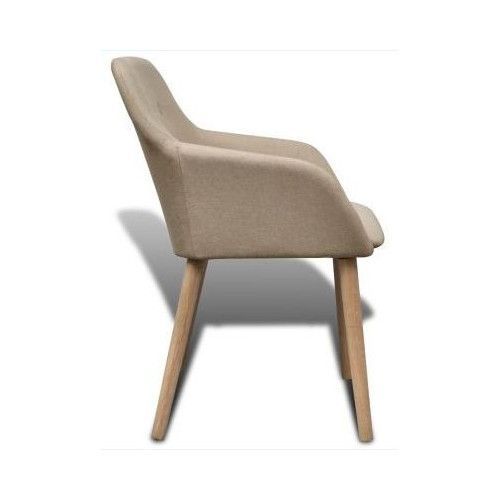 Chaise avec accoudoirs tissu beige et pieds chêne massif clair Kériam - Lot de 2 - Photo n°4