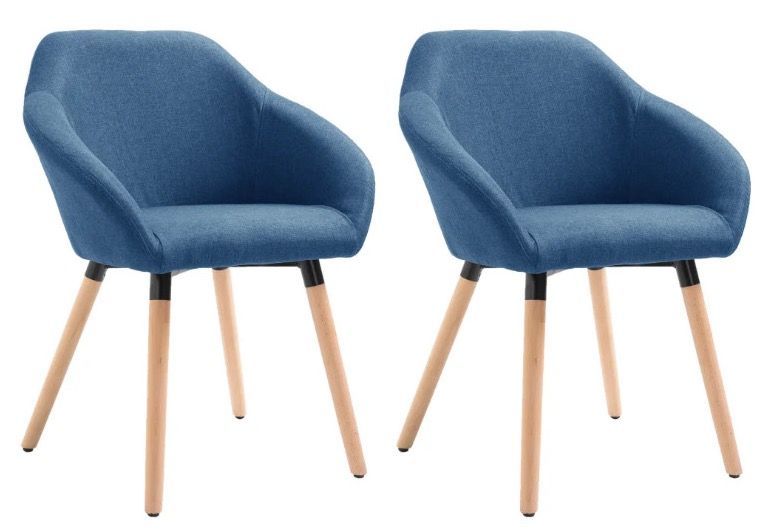 Chaise avec accoudoirs tissu bleu et pieds bois clair Packie - Lot de 2 - Photo n°1