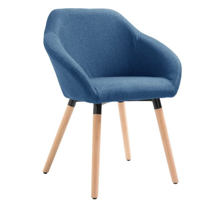 Chaise avec accoudoirs tissu bleu et pieds bois clair Packie - Lot de 2 - Photo n°2