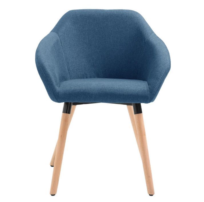 Chaise avec accoudoirs tissu bleu et pieds bois clair Packie - Lot de 2 - Photo n°4