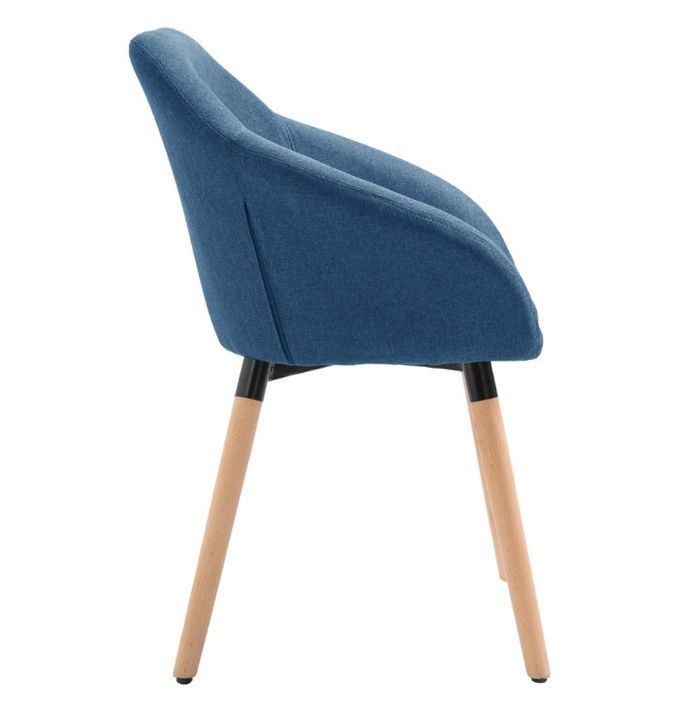 Chaise avec accoudoirs tissu bleu et pieds bois clair Packie - Lot de 2 - Photo n°5
