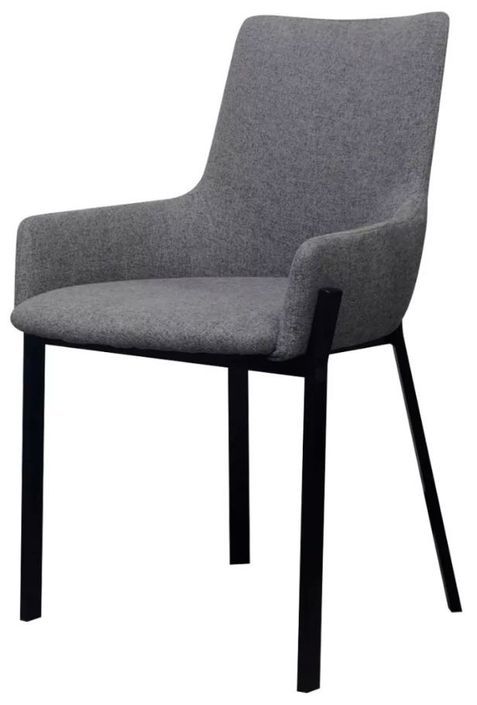 Chaise avec accoudoirs tissu gris clair et pieds métal noir Fentie - Lot de 4 - Photo n°2
