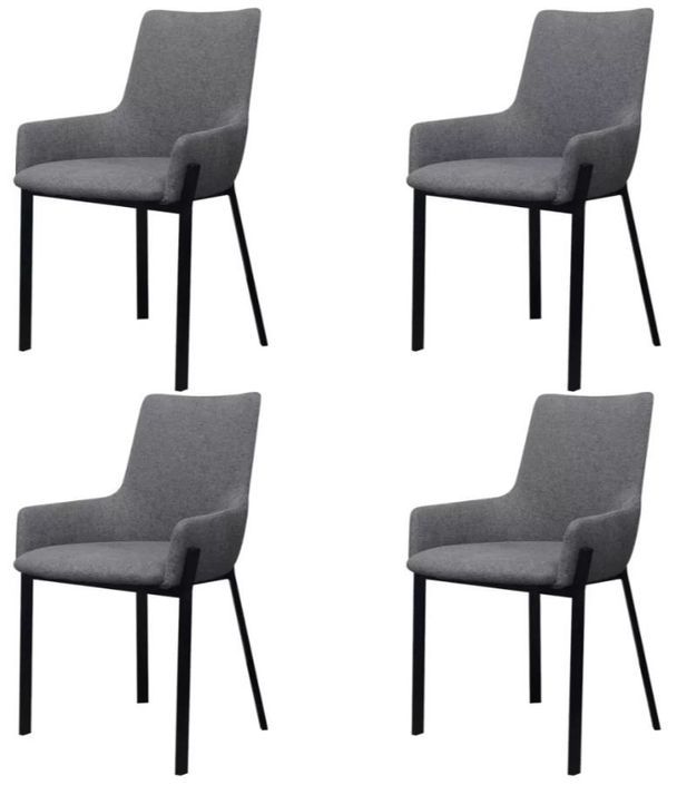 Chaise avec accoudoirs tissu gris clair et pieds métal noir Fentie - Lot de 4 - Photo n°1