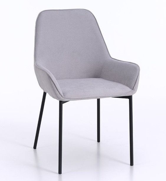 Chaise avec accoudoirs tissu gris clair et pieds métal noir Omery - Lot de 4 - Photo n°1