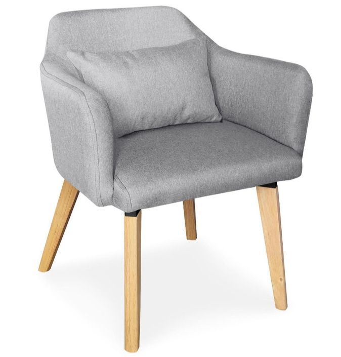Chaise avec accoudoirs tissu gris et pieds bois clair Biggie - Lot de 2 - Photo n°2