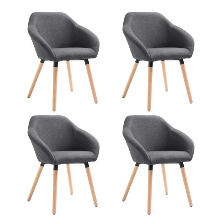 Chaise avec accoudoirs tissu gris foncé et pieds bois clair Packie - Lot de 4 - Photo n°1