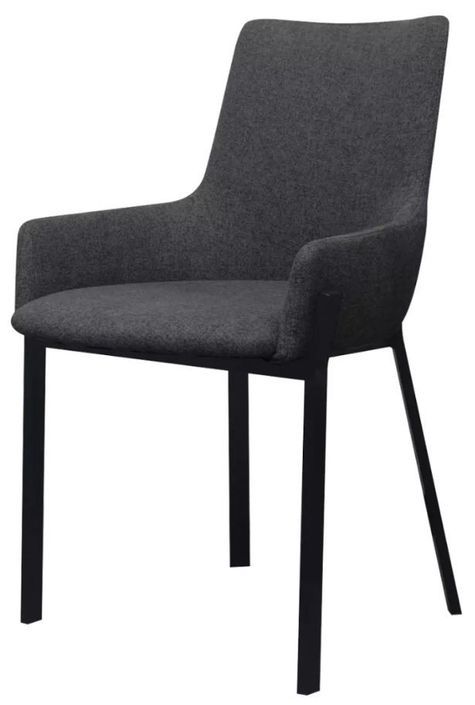 Chaise avec accoudoirs tissu gris foncé et pieds métal noir Fentie - Lot de 2 - Photo n°2
