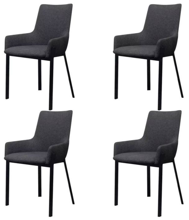Chaise avec accoudoirs tissu gris foncé et pieds métal noir Fentie - Lot de 4 - Photo n°1