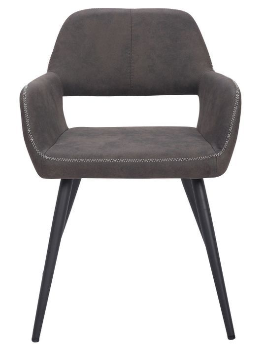 Chaise avec accoudoirs tissu gris foncé vieilli Rocy - Photo n°1