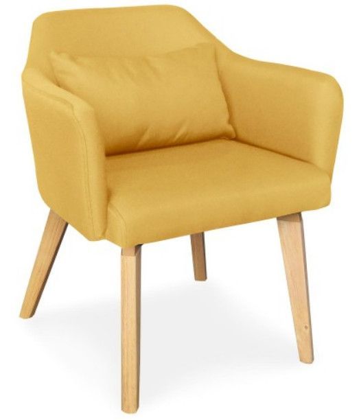 Chaise avec accoudoirs tissu jaune et pieds bois clair Biggie - Photo n°1