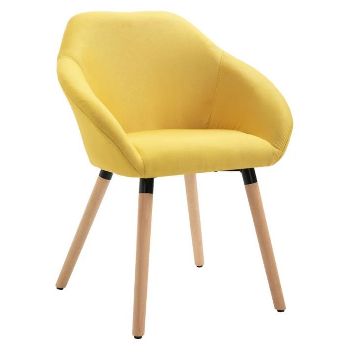 Chaise avec accoudoirs tissu jaune et pieds bois clair Packie - Photo n°1