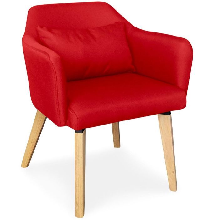 Chaise avec accoudoirs tissu rouge et pieds bois clair Biggie - Lot de 2 - Photo n°2