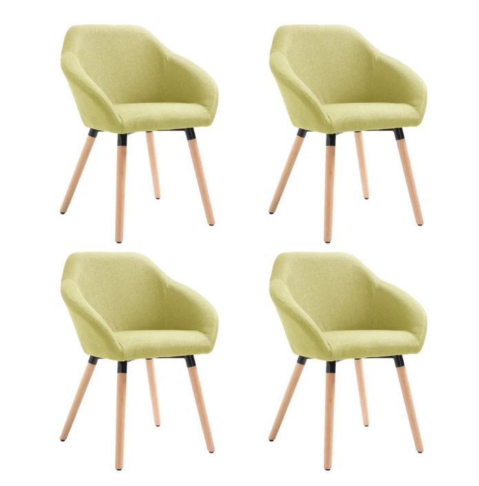 Chaise avec accoudoirs tissu vert et pieds bois clair Packie - Lot de 4 - Photo n°1