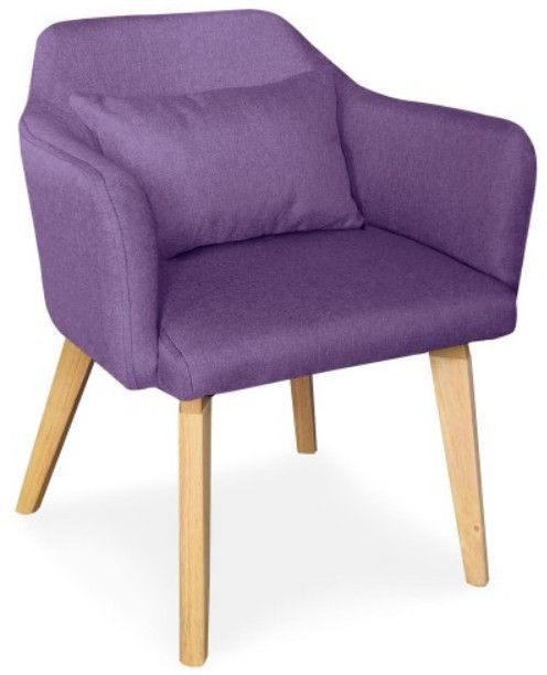 Chaise avec accoudoirs tissu violet et pieds bois clair Biggie - Photo n°1