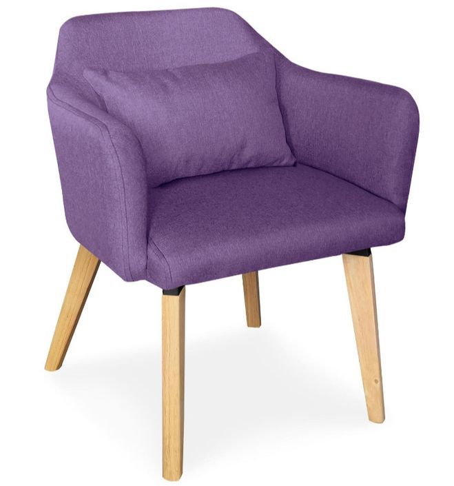 Chaise avec accoudoirs tissu violet et pieds bois clair Biggie - Lot de 2 - Photo n°2