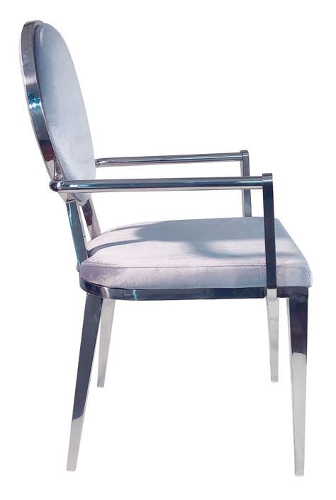 Chaise avec accoudoirs velours argenté et pieds métal Nemia - Lot de 2 - Photo n°3