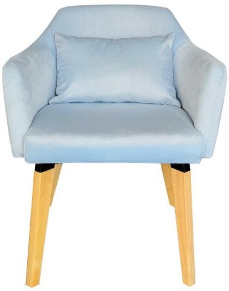 Chaise avec accoudoirs velours bleu et pieds bois clair Biggie - Photo n°2