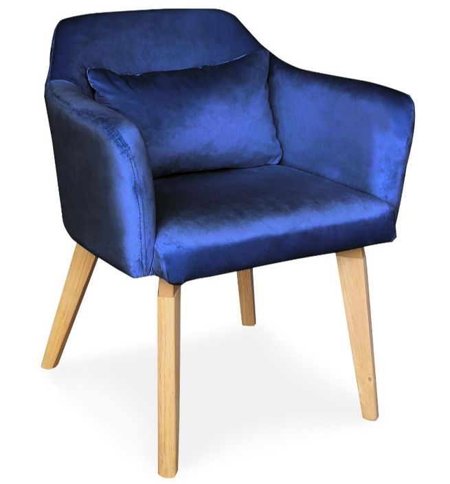 Chaise avec accoudoirs velours bleu et pieds bois clair Biggie - Lot de 2 - Photo n°2