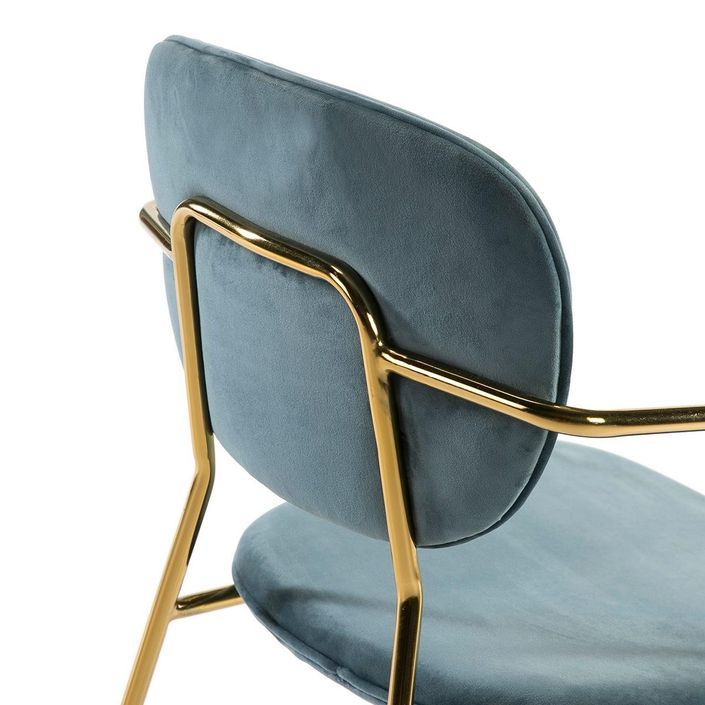 Chaise avec accoudoirs velours bleu et pieds métal doré Lyam - Photo n°4