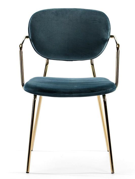 Chaise avec accoudoirs velours bleu et pieds métal doré Lyam - Photo n°2