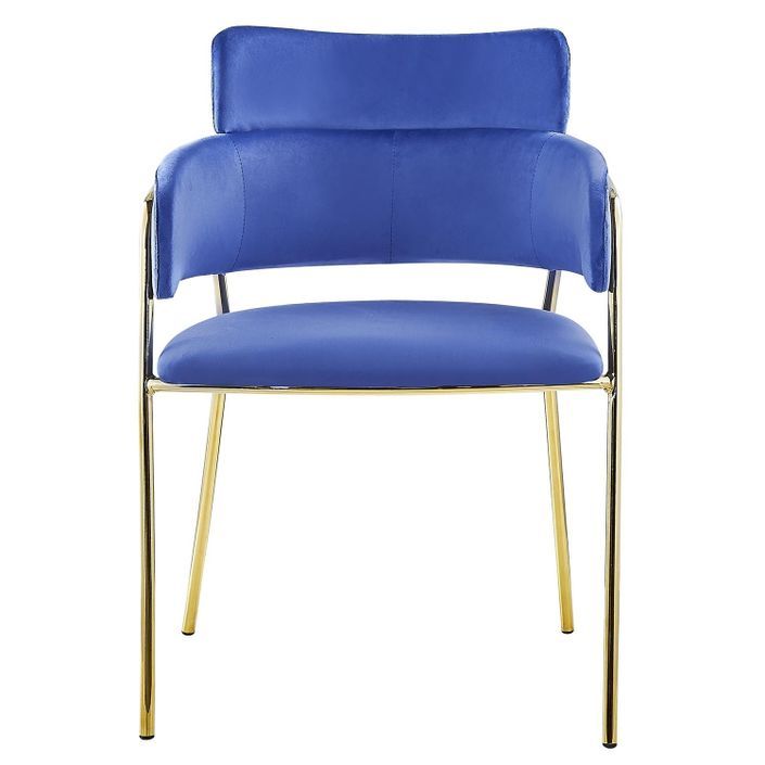 Chaise avec accoudoirs velours bleu et pieds métal doré Alexi - Lot de 2 - Photo n°3