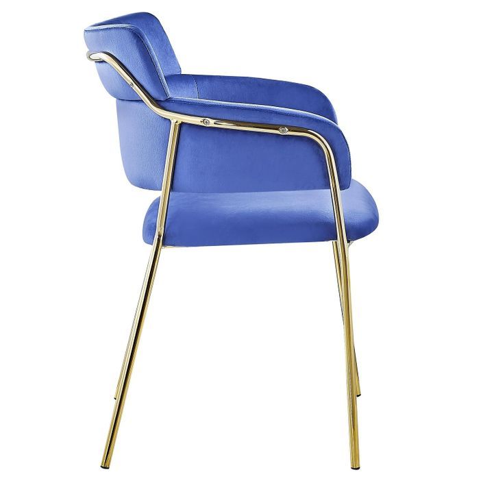 Chaise avec accoudoirs velours bleu et pieds métal doré Alexi - Lot de 2 - Photo n°4
